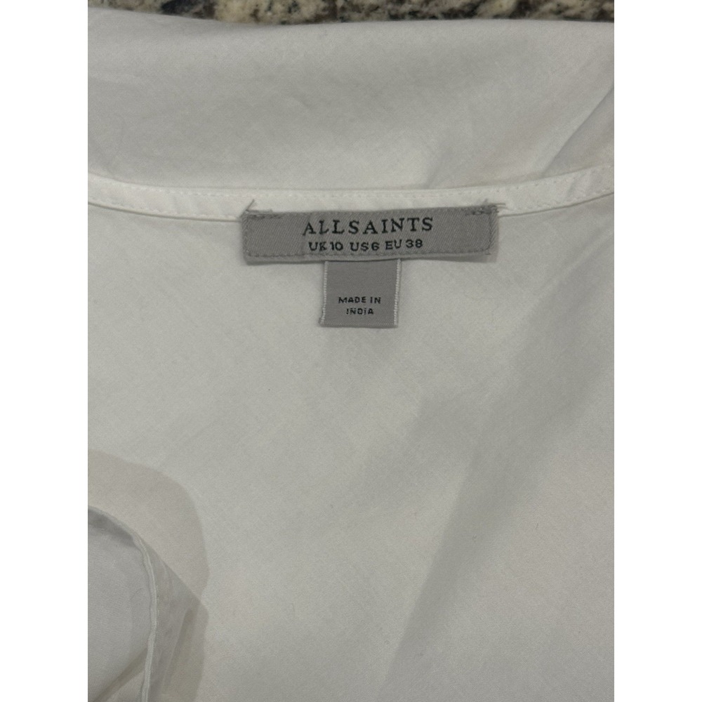 Allsaints Mini 100% Organic Cotton Minimalist Neutral Bridal V-Neck Slip Dress 6 - Picture 5 of 7